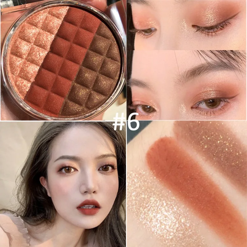 Палитра теней для макияжа 3 цвета матовая блестящая долговечная шелковая пудра