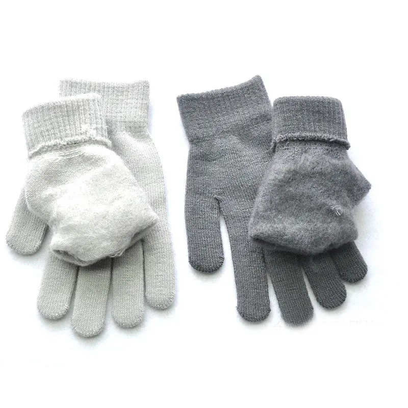 1Pair Knitted Woolen Couple Gloves Winter Solid Color Full Finger Mittens Hand Warmer Men Women Gloves Thicken Cycling Gloves images - 6