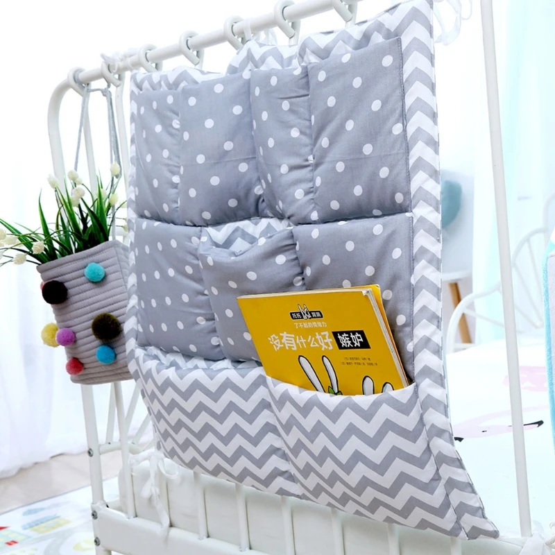 

Bed Hanging Storage Bag Baby Cot Cotton Holder Organizer 50x50cm Diaper Pocket for Crib Bedding