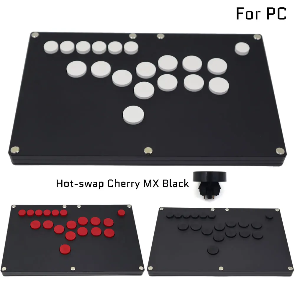 B1-PC-B Ultra-Thin All Buttons Hitbox Style Arcade Joystick Fight Stick Game Controller PC USB Hot-Swap Cherry Black Matte Panel