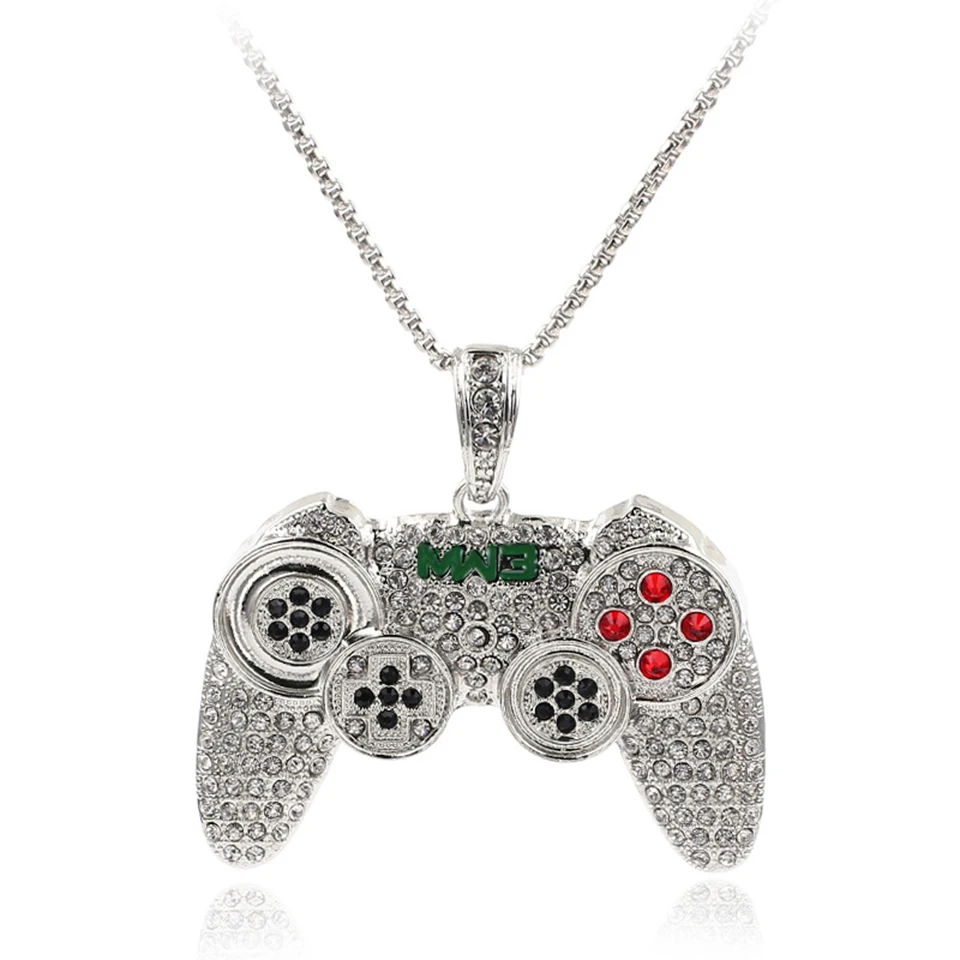 Silver Мужское ожерелье с геймпадом, хип-хоп рок, уличная культура, титановая нержавеющая сталь, золото, серебро, цепочка, ожерелье, модное мужское ювелирное изделие, подарок - Окраска металла: Silver