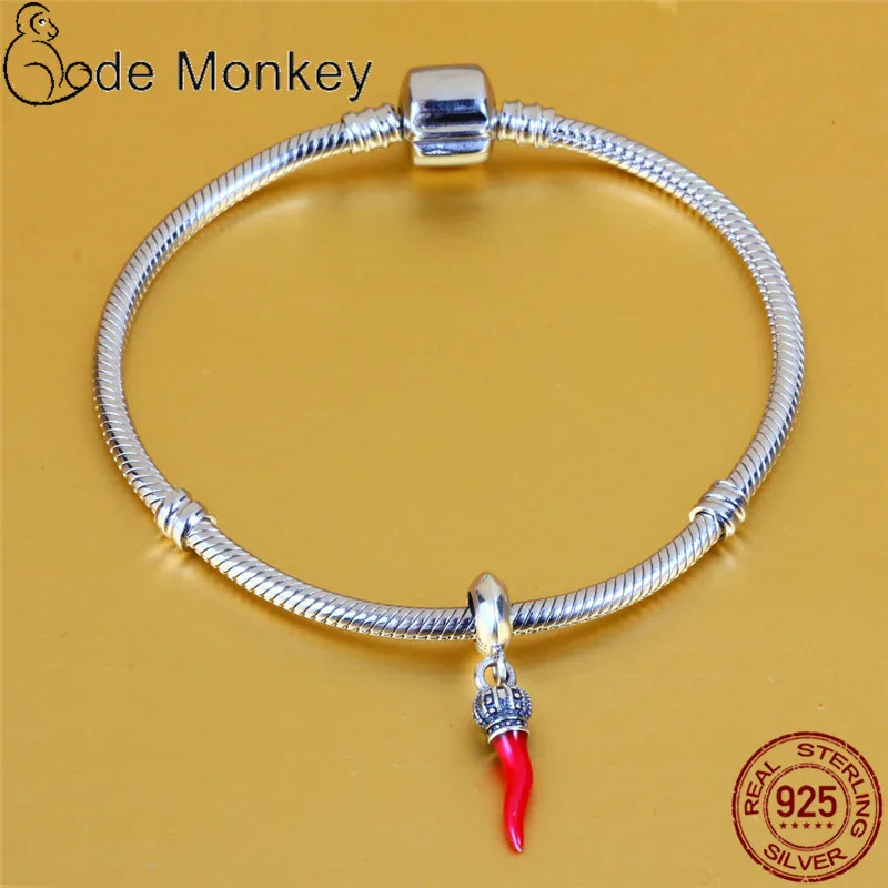 CodeMonkey 100% Настоящее Стерлинговое Серебро 925 пробы милый красный Chilli Charm Fit Charms