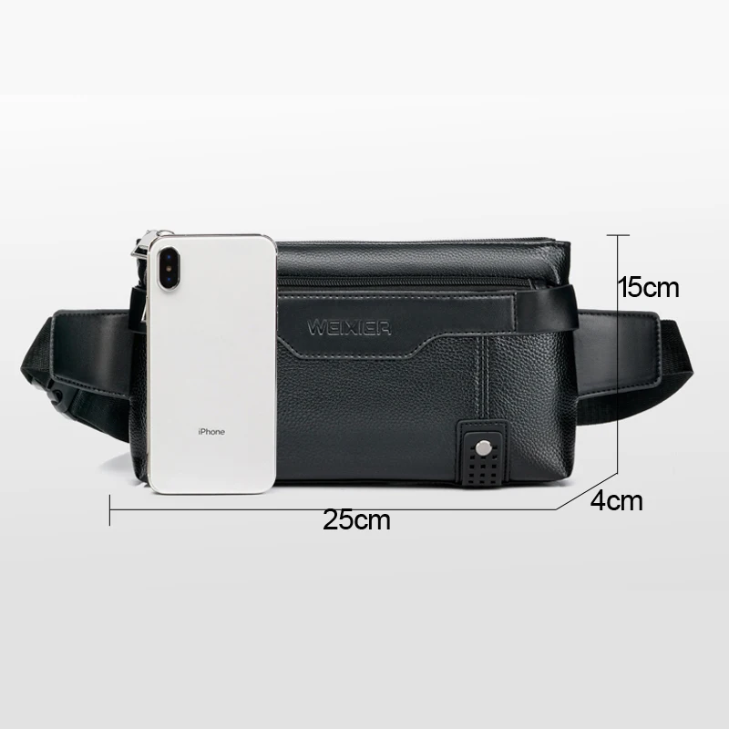 Fashion PU Leather Mens Waist Packs Fanny Bags High Capacity Crossbody Bag Zipper Fanny Pack Phone Bags Small Travel Belt Bag