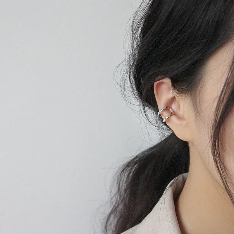 

New 100% 925 Sterling Silver Double Lines Ear Cuff Bistratal Clip Earrings for Women 2020 new women's fashion earrings earrings