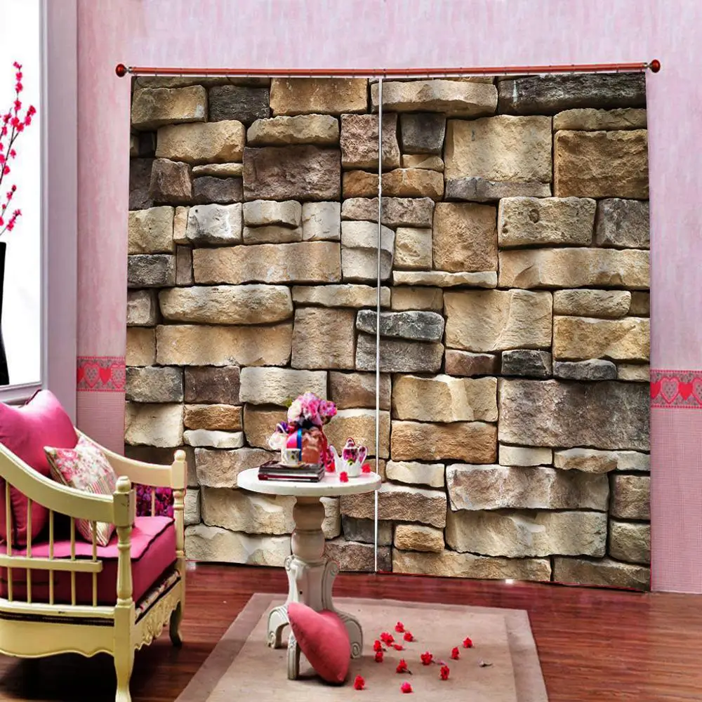 

Crack In Stone Brick Wall Retro Beige Stone Shower Curtain for Living room bedroom balckout Curtains home drapes