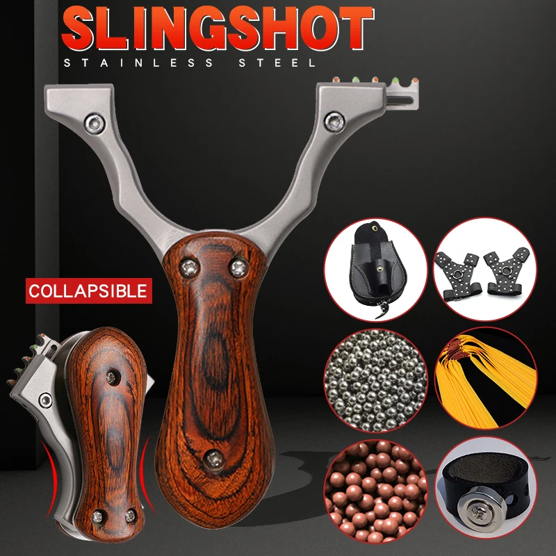 

Powerful Slingshot Folding Mini Slingshot Titanium Steel Catapult Rubber Band Ammo Bag Professional Fast Bow Outdoor Hunting