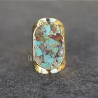 RM39377 Gold Turquoise Hammered Cuff Ring Turquoise Jewelry Natural Raw Turquoise Unisex Ring Mens Rings