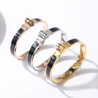 charm stainless steel spring clasp bangle bracelets black border rose gold color for women men wedding jewelry gift