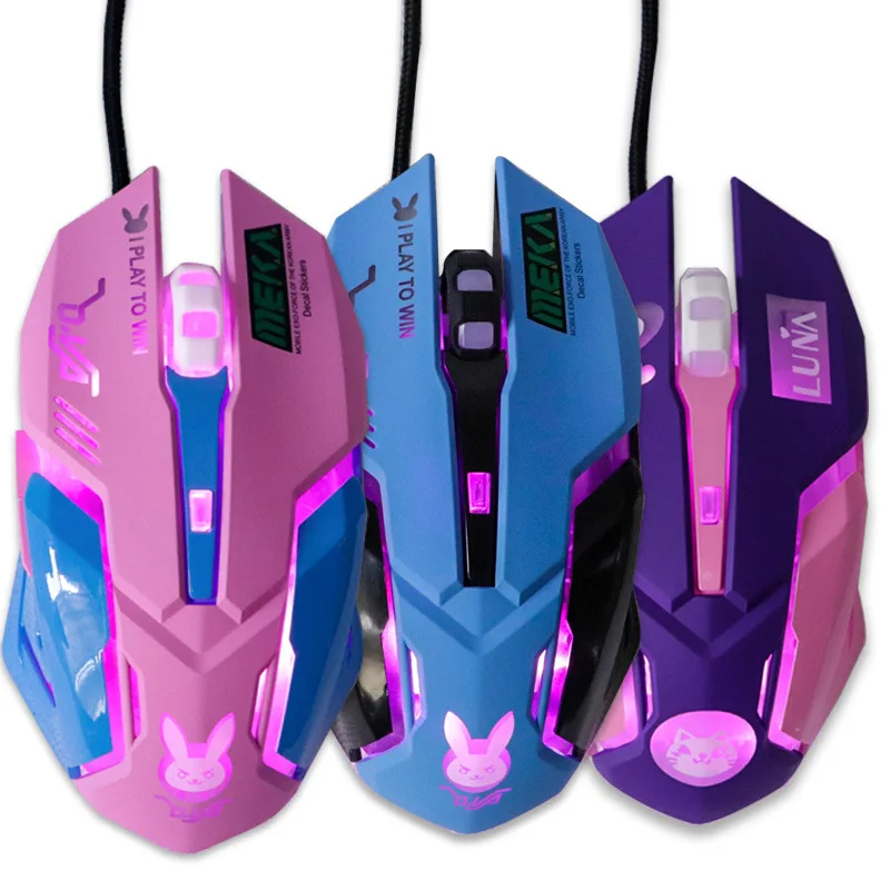 USB Wired Gaming Mouse Pink Computer Professional E-sports Mouse 2400 DPI Colorful Backlit Silent Mouse for Lol Data Laptop Pc