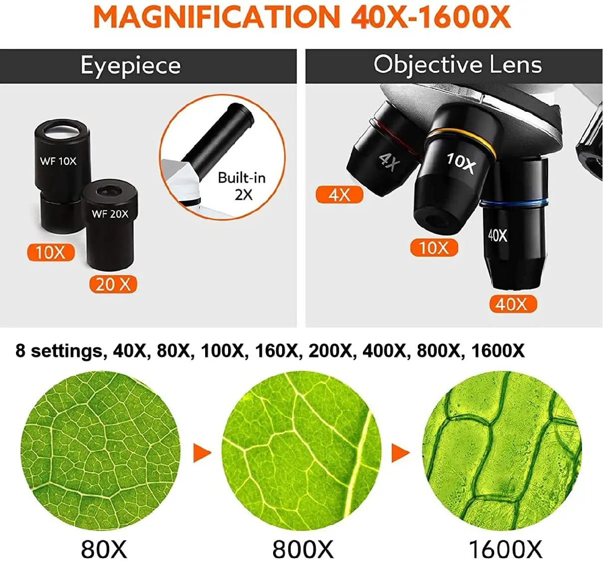 40X-1600X микроскопы для детей студентов взрослых мощные биологические