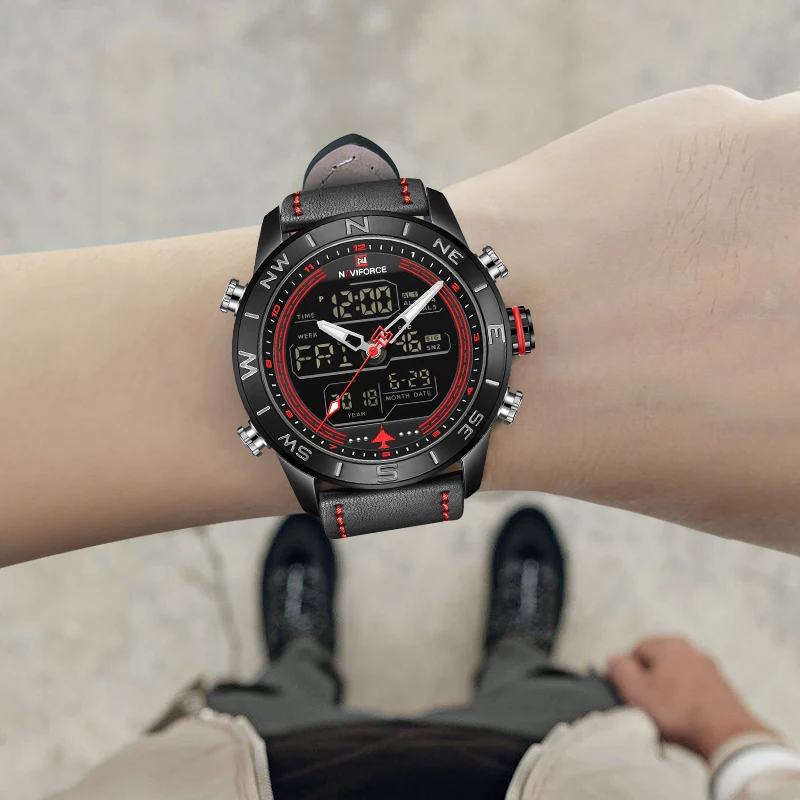 Часы наручные NAVIFORCE Мужские кварцевые повседневные Модные светодиодные цифровые