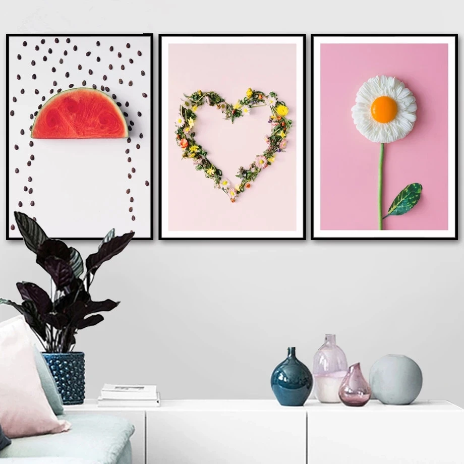 

Creative Breakfast Fried Eggs Canvas Painting Watermelon Flowers Nordic Style Poster Decoration Kitchen Wallpaper Picture Print