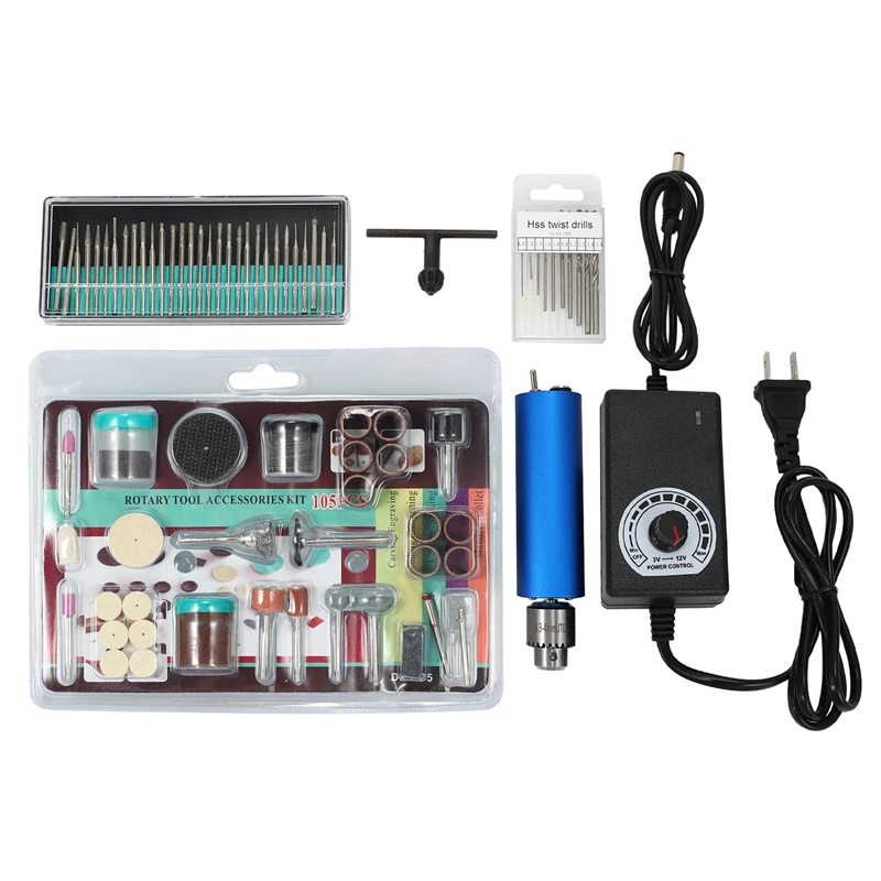 

105PCS 385 Power Blue Aluminum Shell Electric Grinder with Multifunctional Small Electric Drill Accessories US Plug