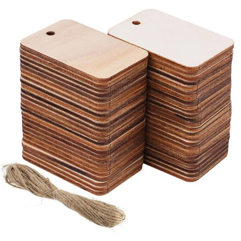 Прямоугольные деревянные Пустые бирки с веревкой для подвешивания «сделай сам», 25 шт., 52x34 мм, фурнитура для изготовления ювелирных изделий