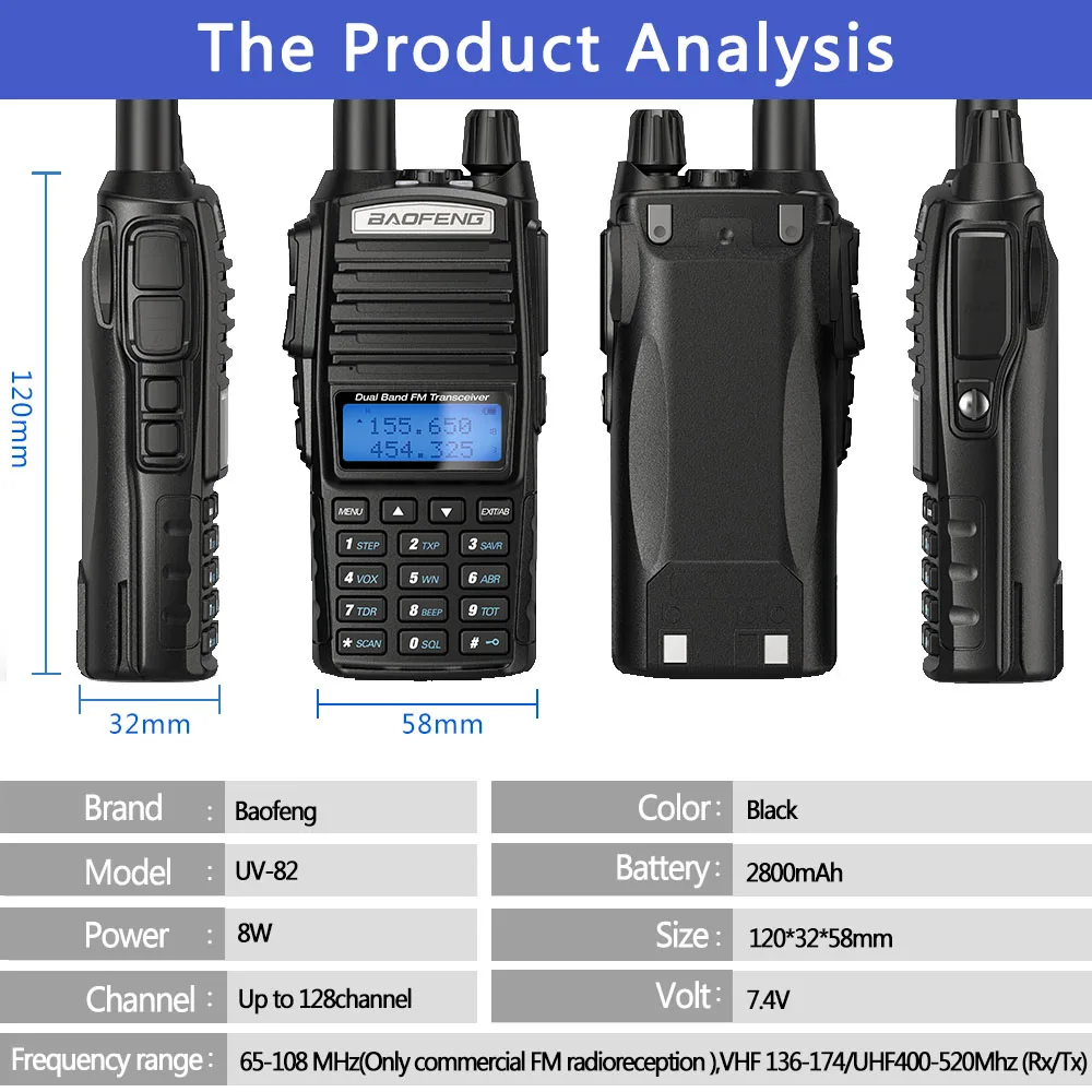 Портативная рация дальнего действия Baofeng UV 82 plus 8 Вт портативное радио