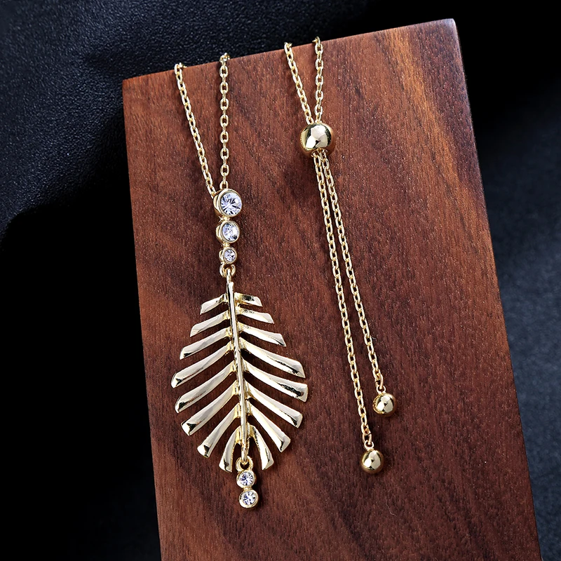 Изысканный Кристалл Золото Цвет кулон в форме листа Цепочки и ожерелья для Для