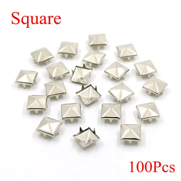 Sliver Square 100 шт. квадратные пирамидальные шпильки с заклепками, четыре металлические шпильки с заклепками для кожаной обуви в стиле панк, кожаные браслеты, аксессуары - Color: Sliver Square