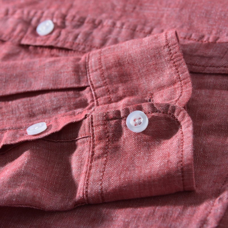 Льняная и хлопковая серая рубашка мужские однотонные рубашки с длинными