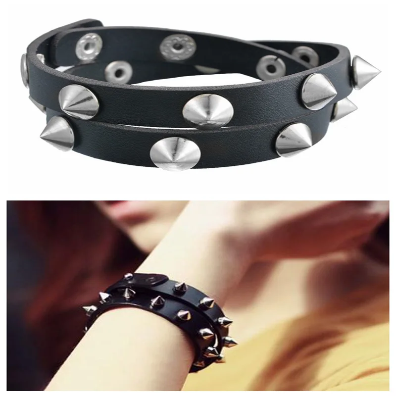 Готический панк Металлический Конус Шипы Заклепки-шипы кожаный наручный браслет
