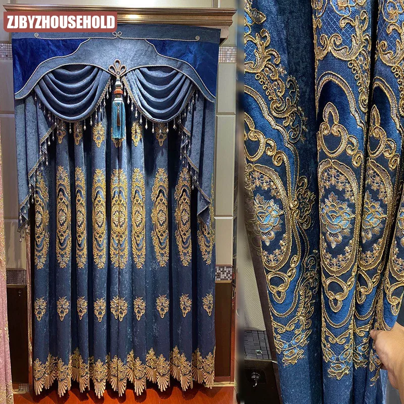 

2022 European Style Atmospheric Palace Embroidered Curtains for Living Room Bedroom Shading Floor Curtains Custom