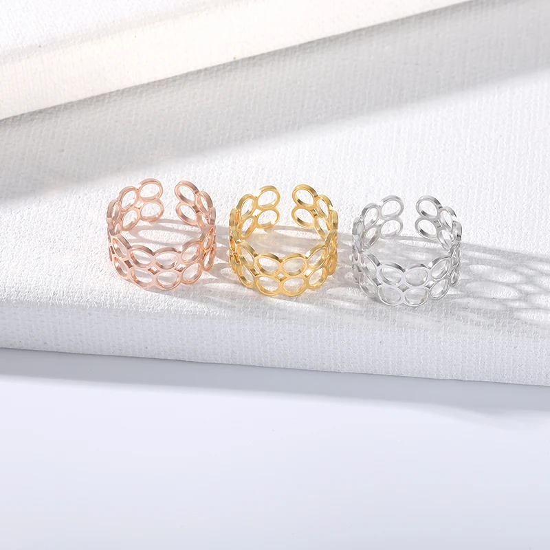 Простое двойное кольцо женское ювелирное изделие золотистое из нержавеющей