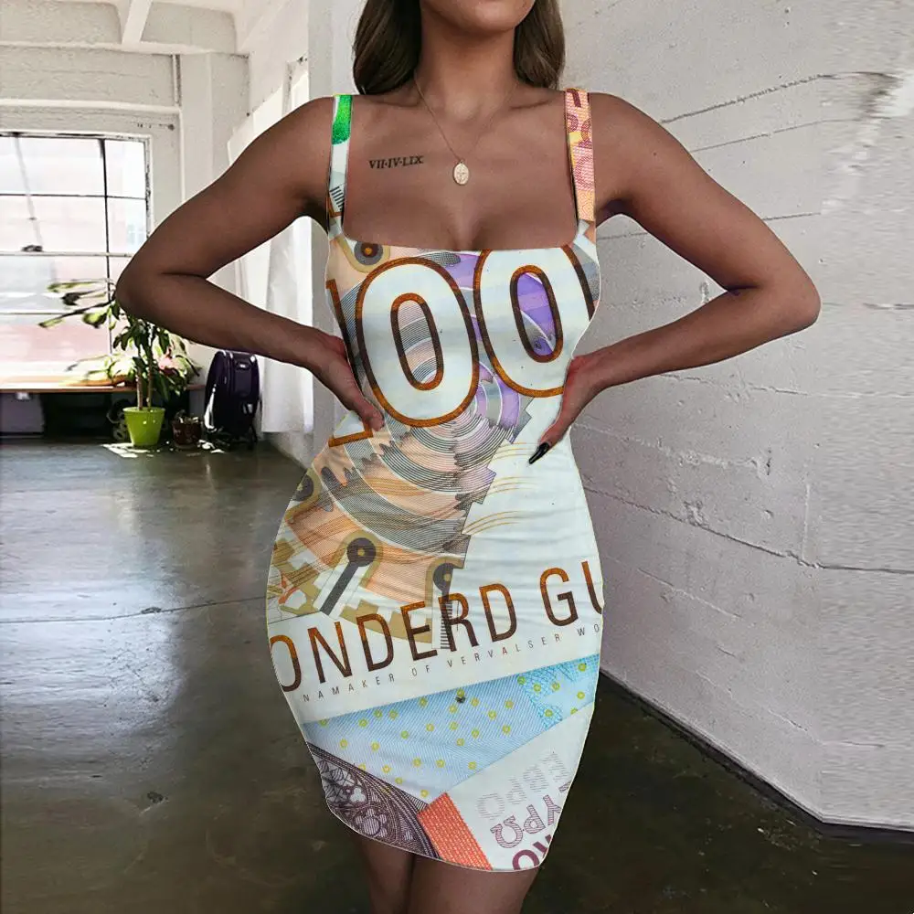 

Giyu Brand Money Dress Women Harajuku Ladies Dresses Netherlands Bodycon Dress Metal Vestido Sexy Gothic Halter Sleeveless