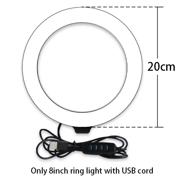 only 20cm ring light Светодиодная кольцевая лампа с регулируемой яркостью для селфи,фотосъемки, Yutube Live Video Makeup.3500 K-5500 K, с штативом, телефонным держателем и USB кабель - Цвет: only 20cm ring light