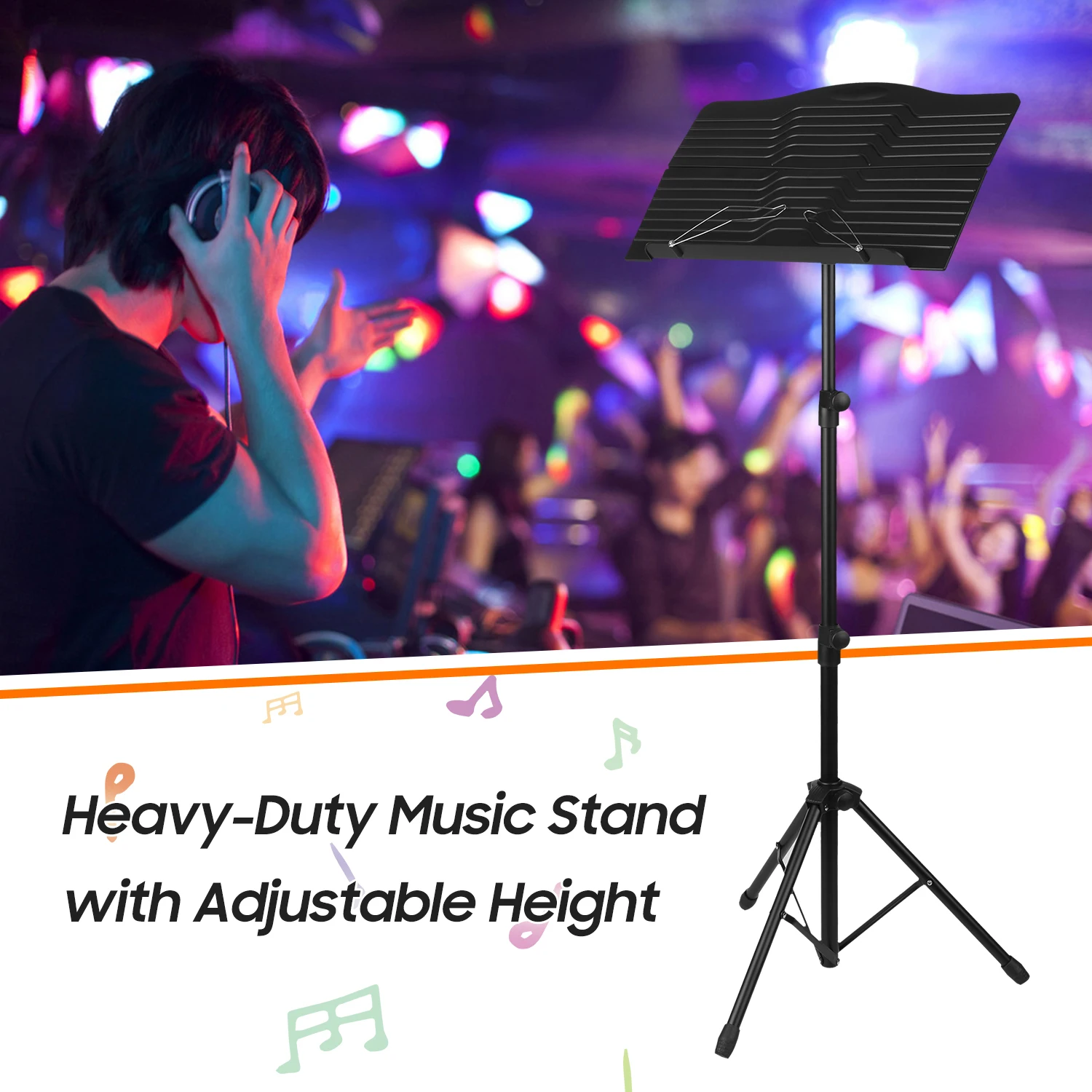 

TUNYIN Nifty Portable Sheet Music Stand Folding Music Book Stand Height Adjustable with Clip Carry Bag for Guitar Violin Ukelele