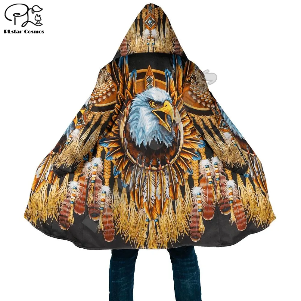 

PLstar Cosmos Aborigine Style Eagle 3D Printed Winter Men/Women Hooded Cloaks Fleece Wind Breaker Unisex Casual Warm Overcoat E2