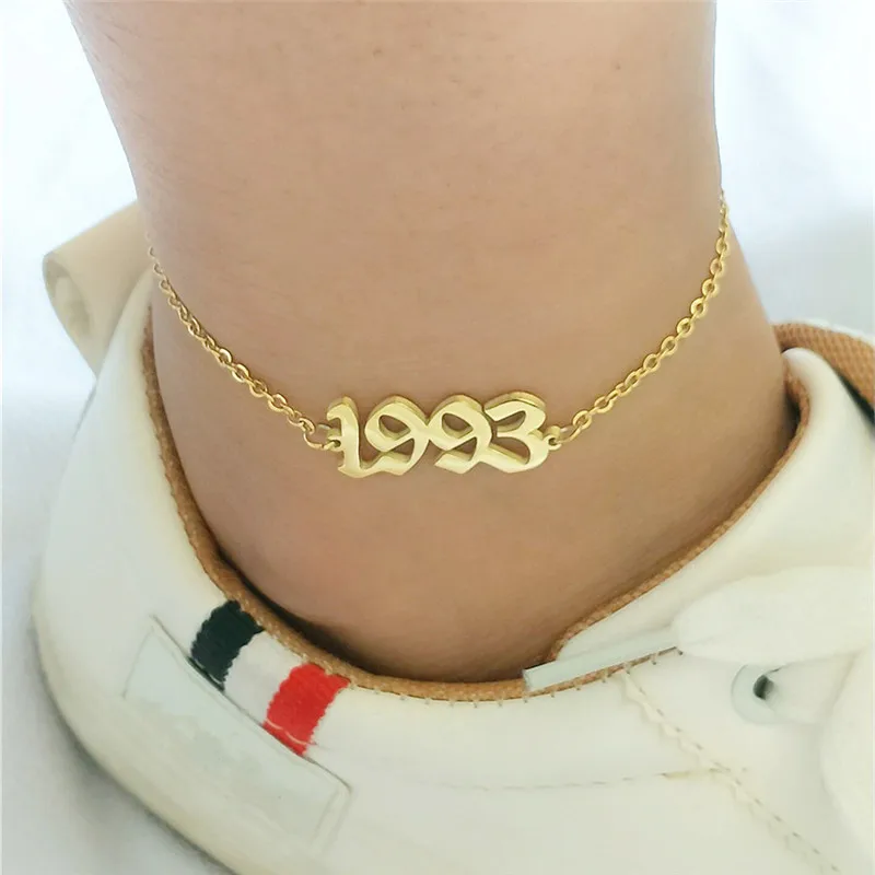 1993 От 1991 до 2000, ножные браслеты для детей с датой рождения и цифрами в английском стиле, женский браслет BFF, ювелирные изделия, Tobilleras Pulsera Para Tobillo - Окраска металла: 1993
