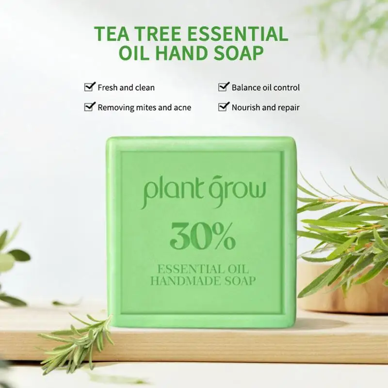 Tea Tree Essential Oil Soap 100g, Deep Cleansing, Mites, Essential and Soap Control Oil Handmade Oil Acne, U1O8