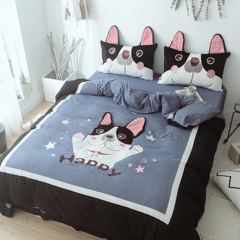 Комплект мягкого удобного постельного белья из мытого хлопка с вышивкой милой