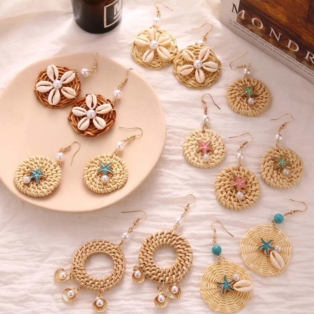 VKME fashion shell earrings set ladies bohemian flowers long tassel earrings 6 pairs / set ladies Brincos Beach Jewelry