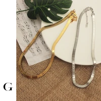 ghidbk new designer goldsilver color flat snake choker stainless steel folded chain necklace unisex hip hop steet jewelry