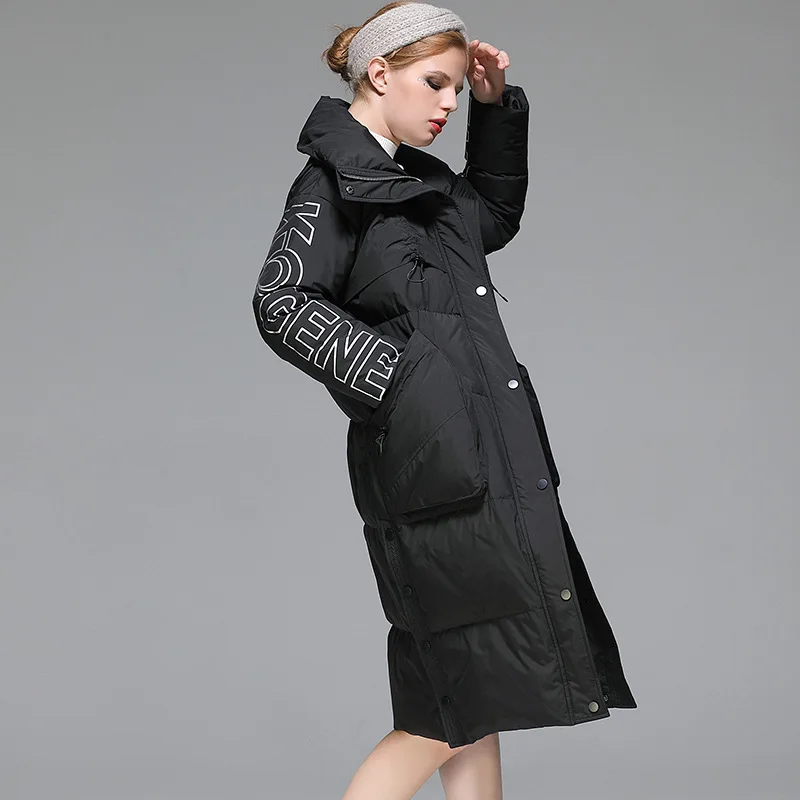 Winter fashion women's white duck down jacket women 2021 new mid-length loose large size thick warm jacket