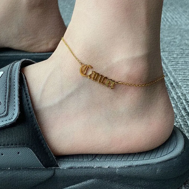 Браслеты на лодыжку женские ножные браслеты со знаками Зодиака из нержавеющей