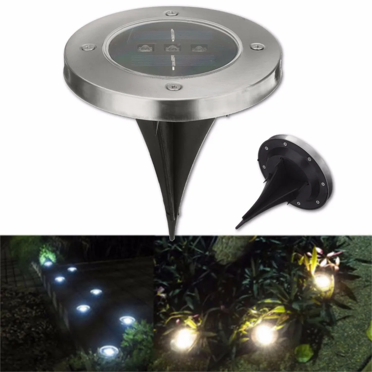 

5pcs Solar Powered 3 LED Solar Light Outdoor LED Garden Light Lawn Path Yard Fence Stainless Steel Buried Inground Lamp