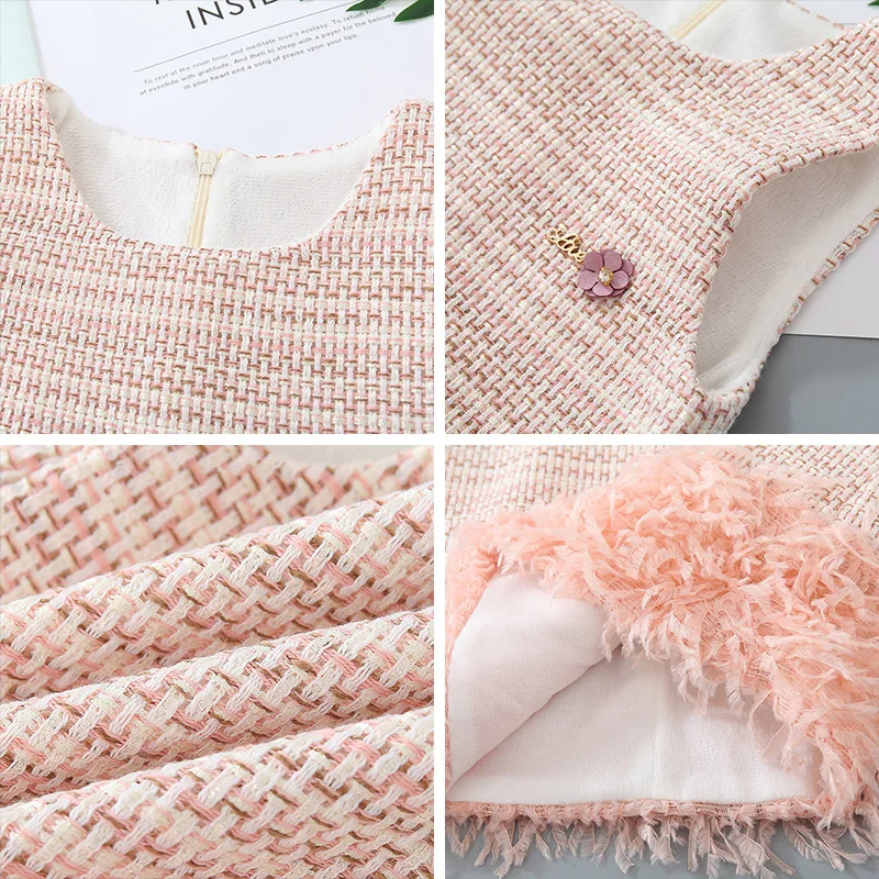 Платье для девочек Сезон весна-осень Новый бренд Элегантные костюмы с жемчугом