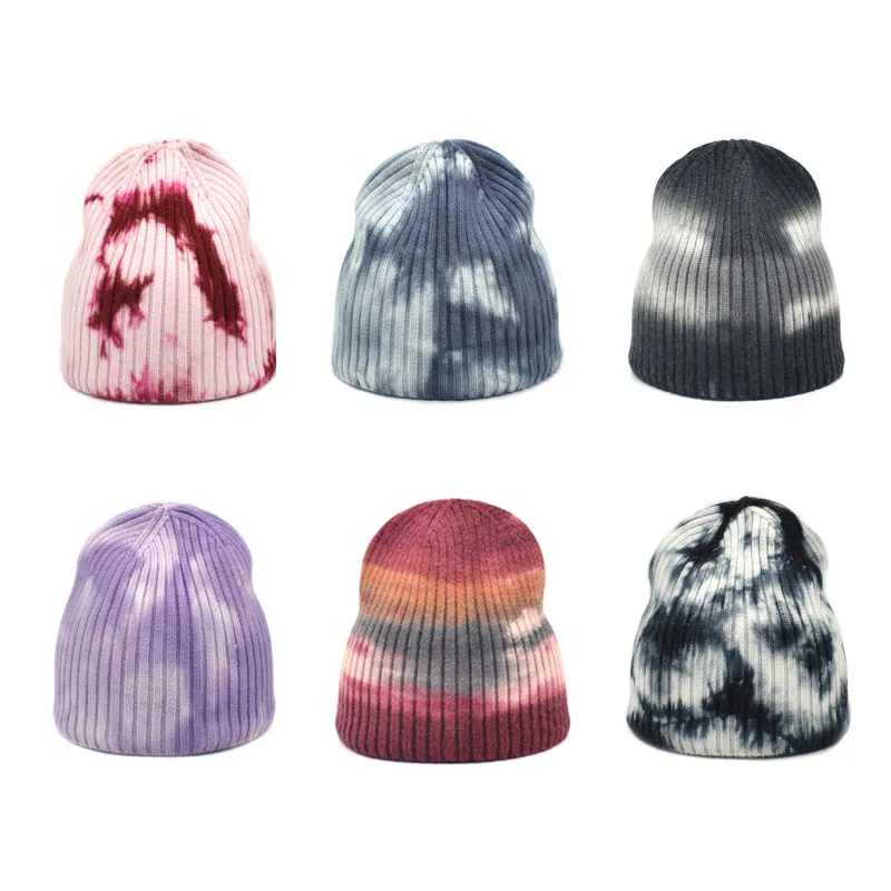 

Женская вязаная шапка с принтом Tie-dye, Осень-зима