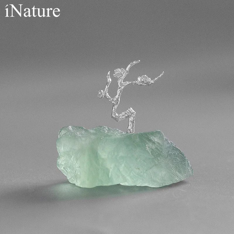 

INATURE, серебро 925 пробы, натуральный зеленый флюорит, цветок сливы, свадебное украшение для дома