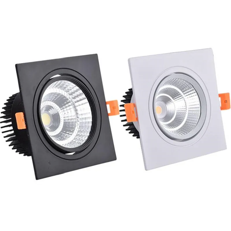 4 tipos cuadrada de techo regulable proyector descendiente de LED empotrado lámpara de techo 9W 12W 15W AC85-230V foco LED COB iluminación interior