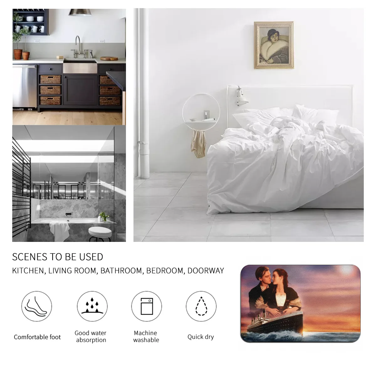 

Titanic Movie Graphic Printed Flannel Room Bathroom Mat Doormat Room Bedroom Home Decoration
