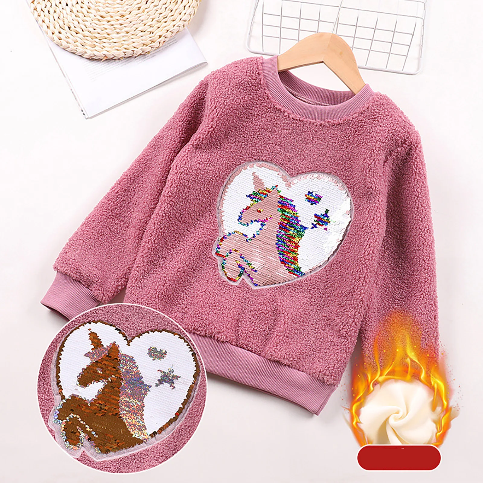 

Детский зимний свитшот с длинными рукавами и двусторонними пайетками