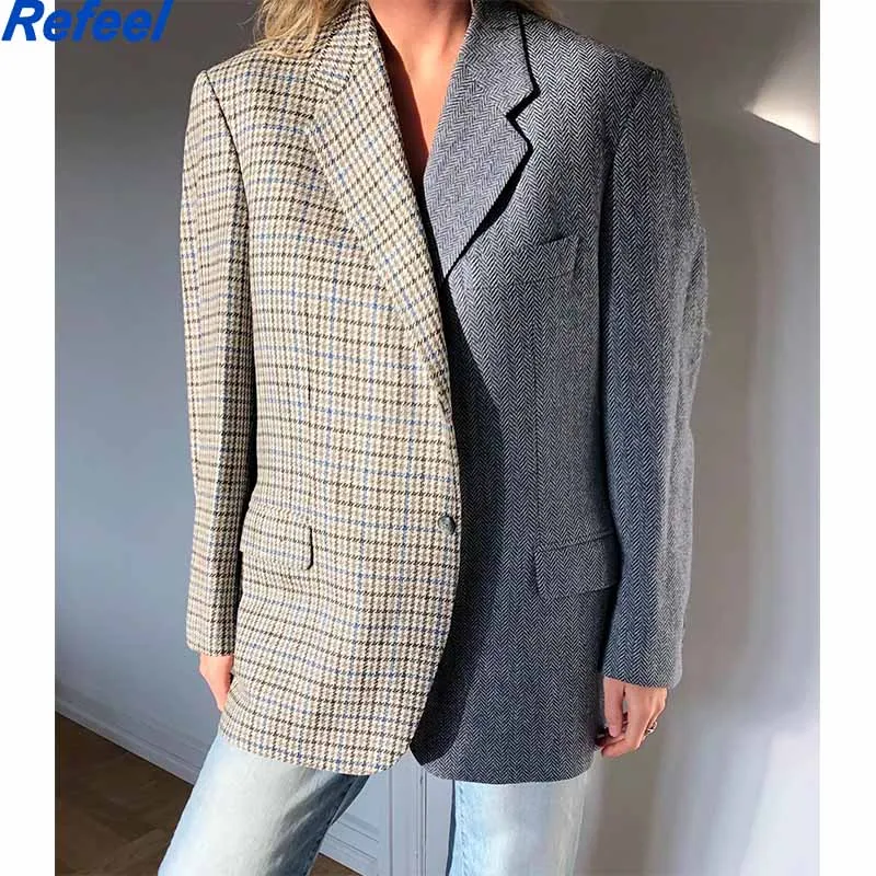 

Autumn Winter Women Blazer Thick Vintage Plaid Long Wool Coat Casual Oversize Shirt Jacket Loose Warm Outwear Overcoats Female