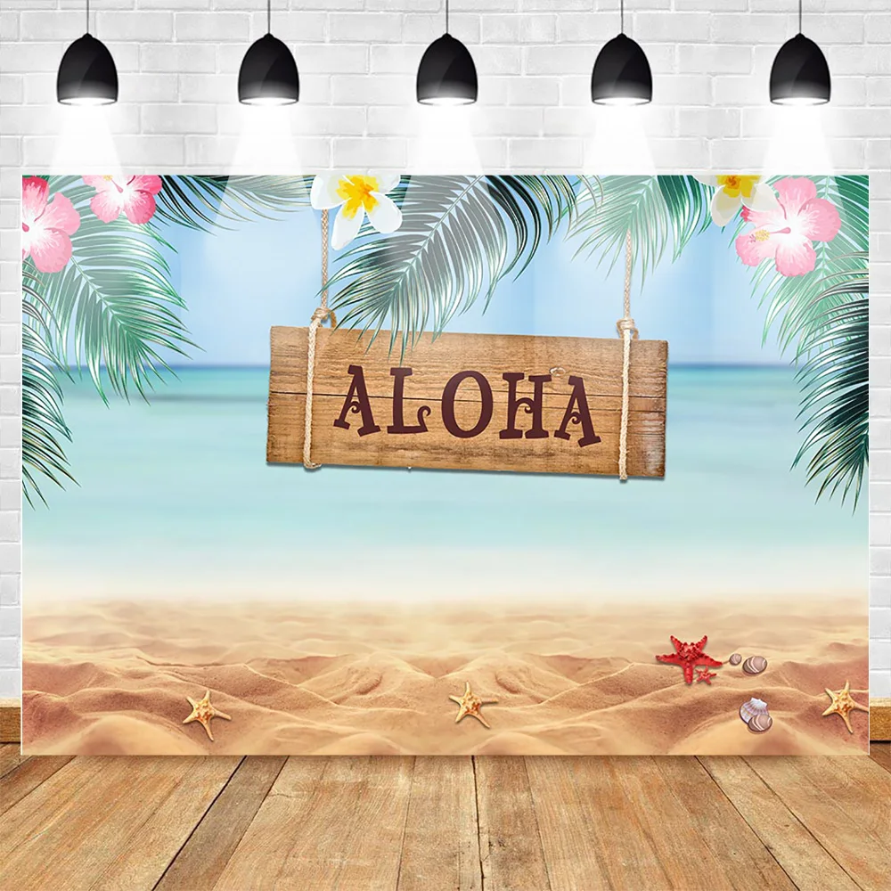 

Mehofoto Hawaiian Aloha Themed Party Backdrop Tropical Summer Seaside Beach Sunbathing Background Birthday Party Backdrops