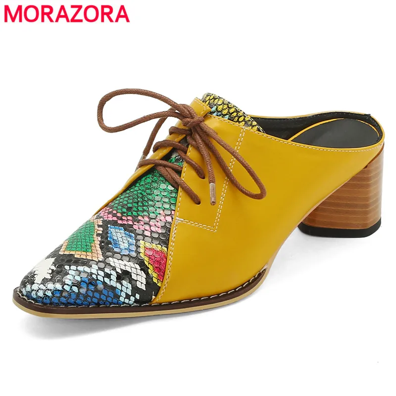 

MORAZORA Size 34-42 Lace up ladies shoes summer slingback mules woman high heels shoes snake printed women sandals