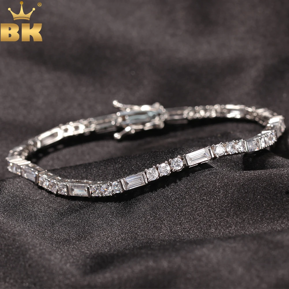 

Браслет BLING KING из 3 мм теннисных звеньев, смешанные круглые браслеты с кубическим цирконием в виде багета, роскошные очаровательные ювелирны...