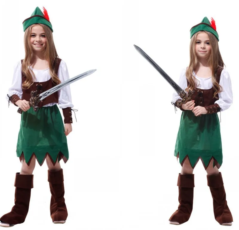 

Для маленькой девочки солдат и Охотник зеленые платья с плиссированной юбкой шляпа одежда на Хэллоуин для косплея Костюмы Маскарадные карн...