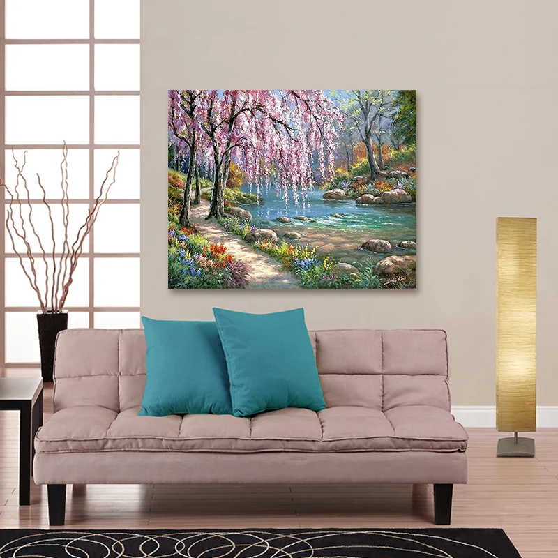 Картина с розовым цветком по номерам уличные леса Риверсайд весенние пейзажи