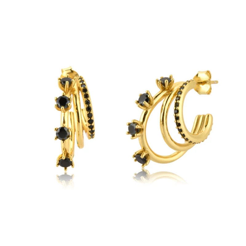

925 Sterling Silver White/Black/Purple/Rose red /Rainbow Zircon Claw Flower Stud Earrings for Women Gold Earrings 2021 Jewelry